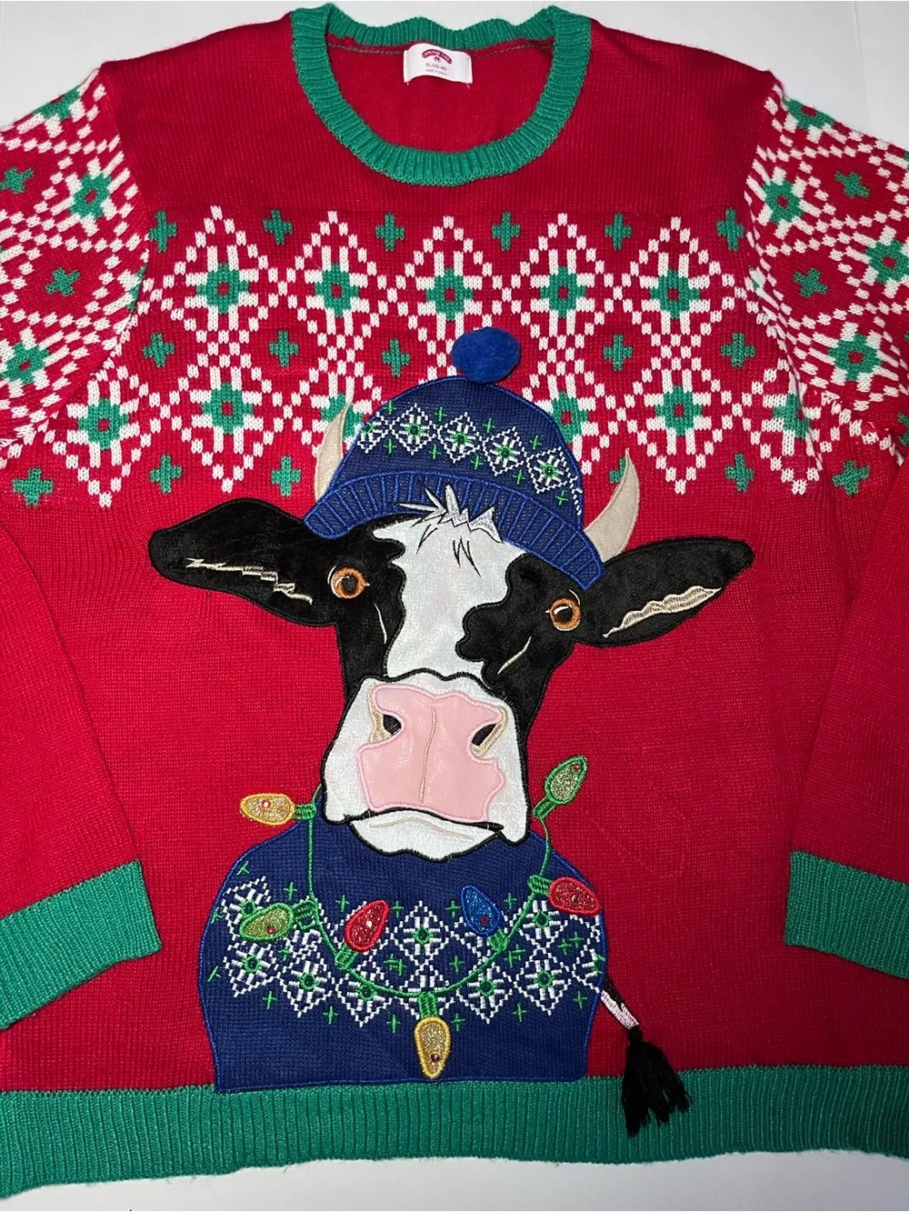 Festive Cow Ugly Christmas Sweater Mens XL ~ Holiday